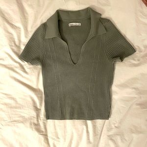 Abercrombie Olive Green Ribbed Polo Sweater Size M